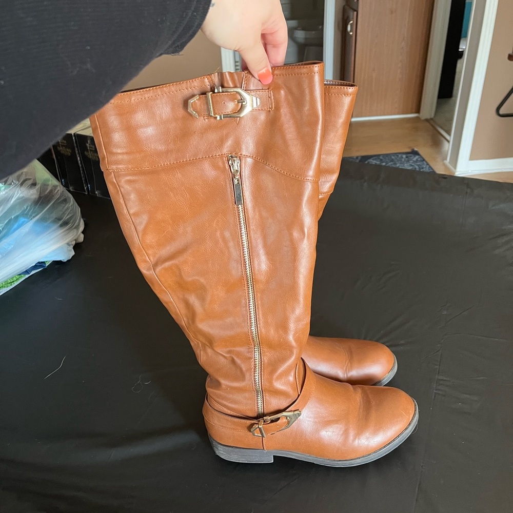 Brown wide calf boots